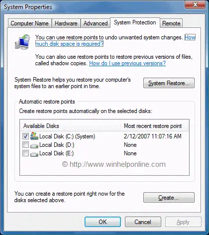 Delete Older Restore Points Windows Vista