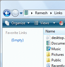 Favorite Links in the Windows Explorer navigation pane is completely empty