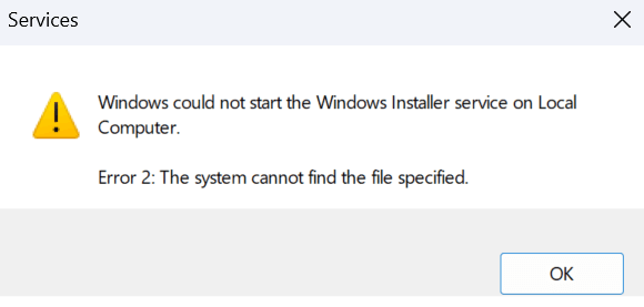 msiserver service start error 2