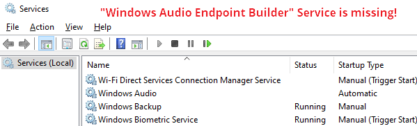 windows audio service not started