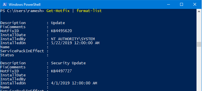 print windows update list to a file