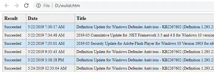 print windows update list to a file