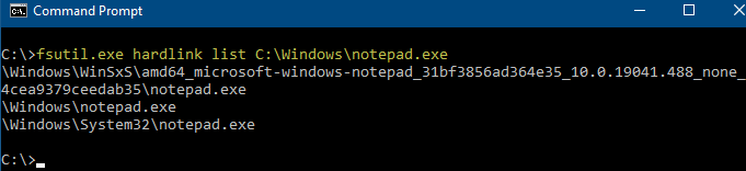 fsutil hardlink list notepad.exe