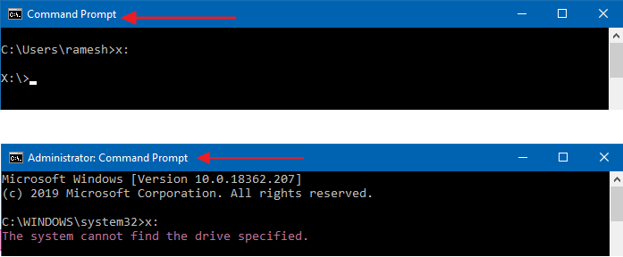 mapped network drive not seen from admin command prompt and task scheduler