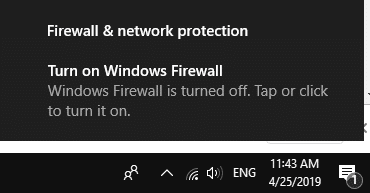 windows firewall turned off notification