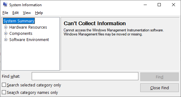 msinfo32 cannot collect information