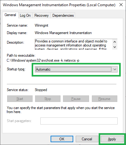 winmgmt set to automatic
