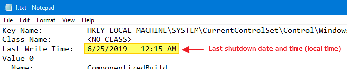 determine shutdown time windows - windows registry