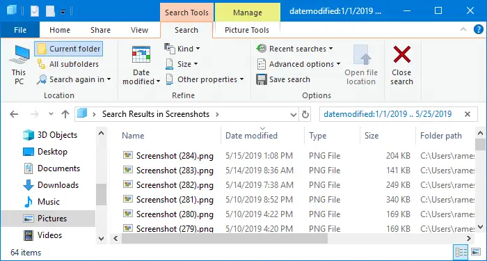 Search for Files Created Between Two Dates