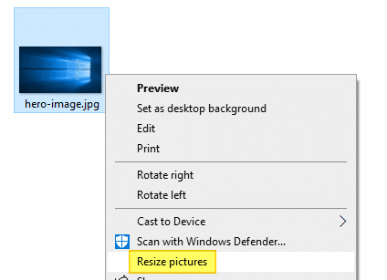 resize images right-click menu