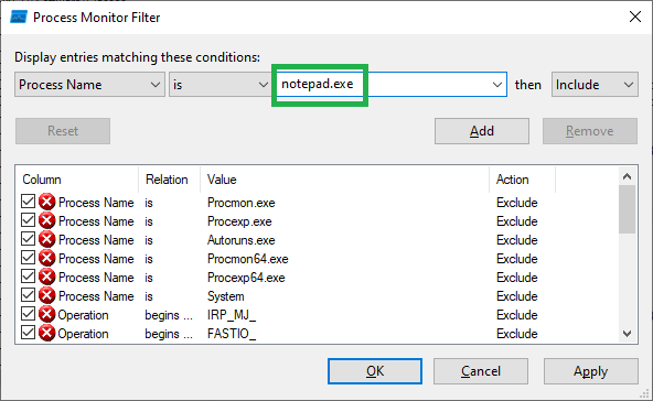 process monitor filters