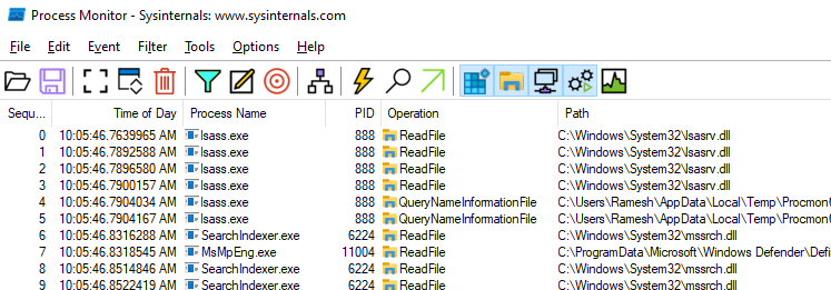 Process Monitor window