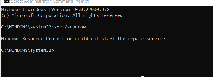 SFC error - Windows Resource Protection could not start the repair service