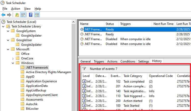 clear task scheduler history in event log