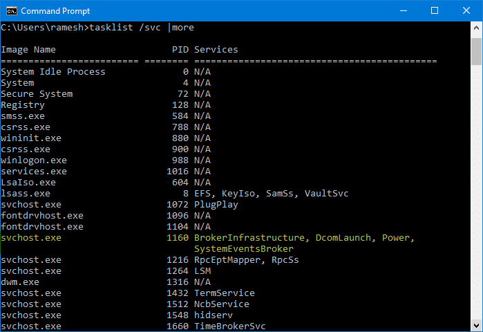 view services running under svchost.exe