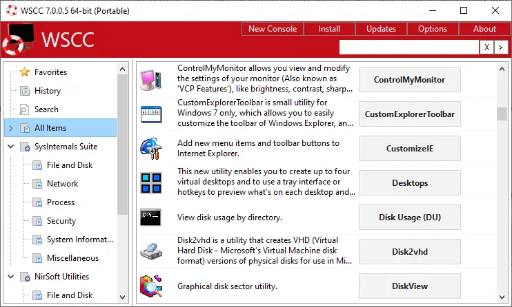 wscc - launcher and updater for sysinternals and nirsoft tools