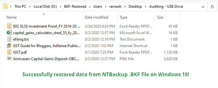 restore bkf ntbackup in windows 10