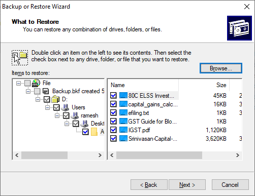 восстановить bkf ntbackup в Windows 10