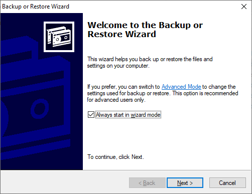 восстановить bkf ntbackup в Windows 10