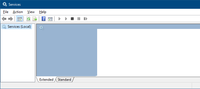 services mmc extended view is blank