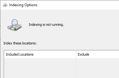 wsearch error 1053 - indexing options grayed out