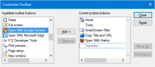 open with browser extension for IE