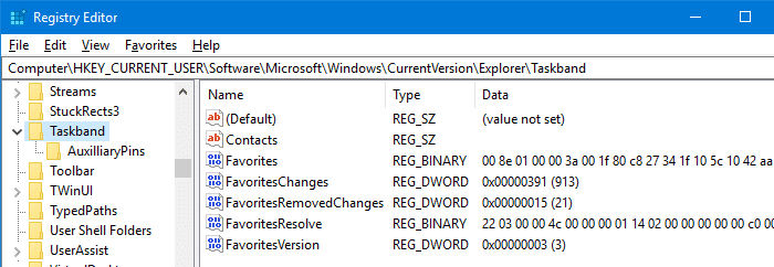 taskband registry key