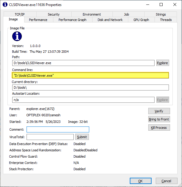 process explorer find window handle - process information