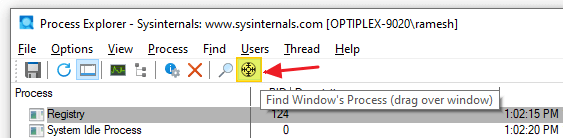 Process Explorer - Find window process button
