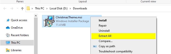.msi extract all right-click menu