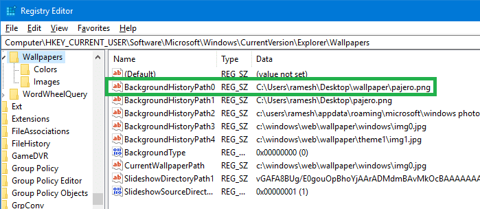 background wallpaper history registry