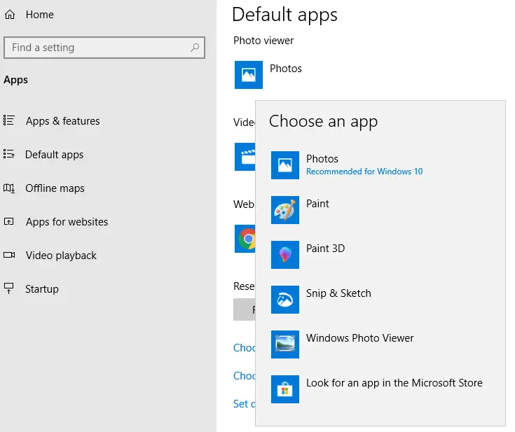 windows photo viewer default apps - settings