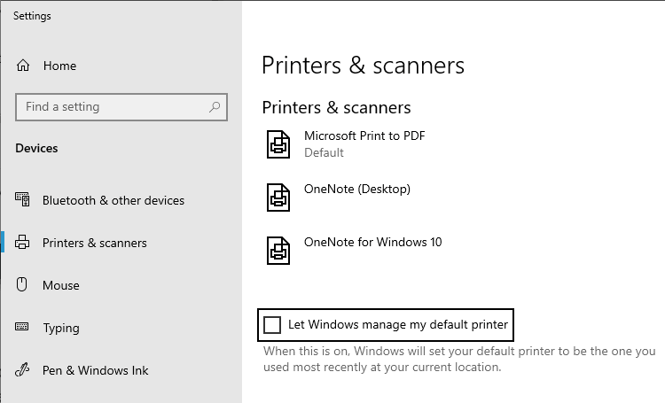 manage default printer - settings