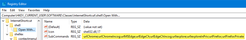 .url open with menu different browsers - incognito edge chrome firefox