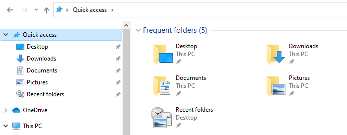 recent places or recent folders pin to quick access