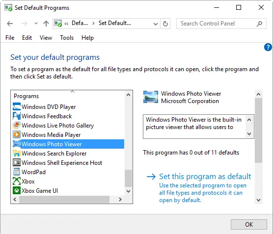 windows photo viewer multiple windows default programs