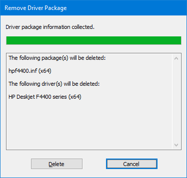 remove driver package confirmation