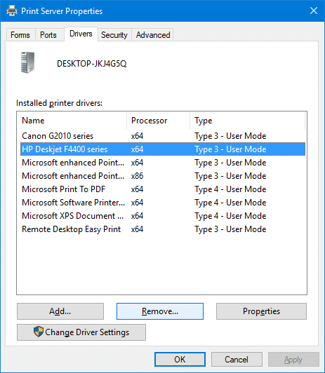 remove printer driver - print server