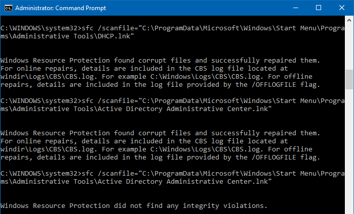 admin tools shortcuts sfc.