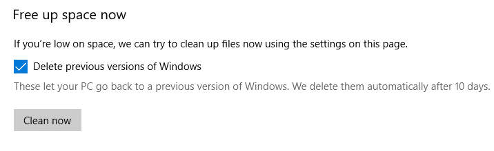 delete previous versions windows 10