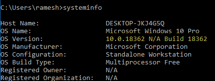 find windows 10 version build bitness systeminfo