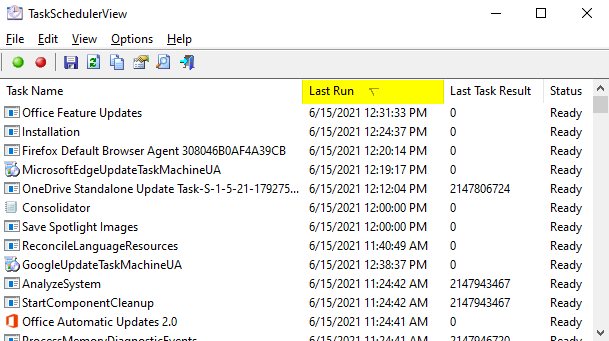 scheduled tasks list - last run task - taskschedulerview