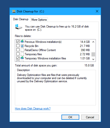 free disk space after windows upgrade