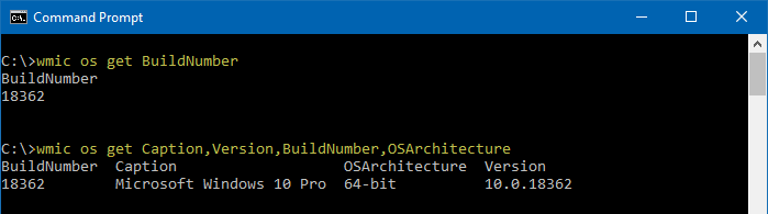 найти версию Windows 10 build bitness wmic