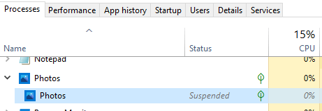 photos app suspended in taskmgr