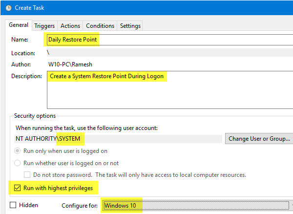 Create Daily System Restore Points Automatically