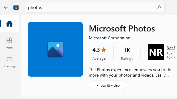 Photos app in Microsoft Store