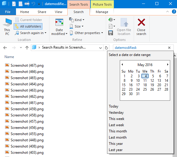 search for files within a date range