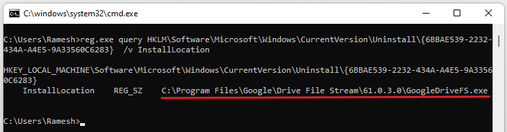 find current googledrivefs.exe path