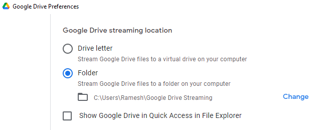 google drive folder streaming or drive letter
